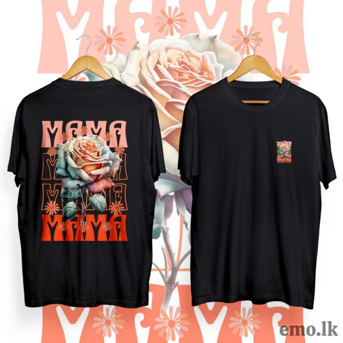 ''MAMA'' FLORAL DESIGN BACK PRINTED T SHIRT