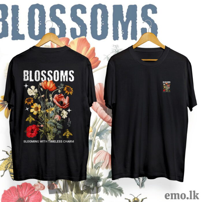 ''BLOSSOMS'' FLORAL DESIGN BACK PRINTED T SHIRT