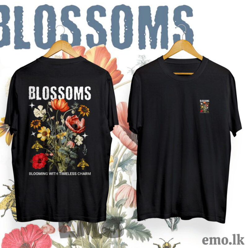 ''BLOSSOMS'' FLORAL DESIGN BACK PRINTED T SHIRT