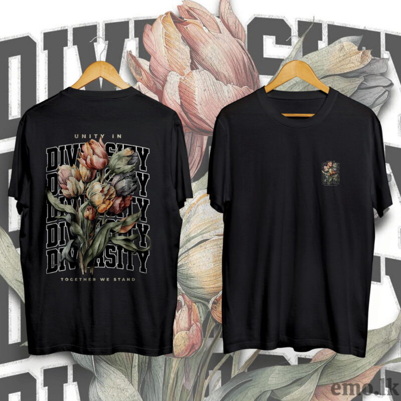 ''UNITY IN DIVERSITY'' FLORAL DESIGN BACK PRINTED T SHIRT MEN & WOMEN