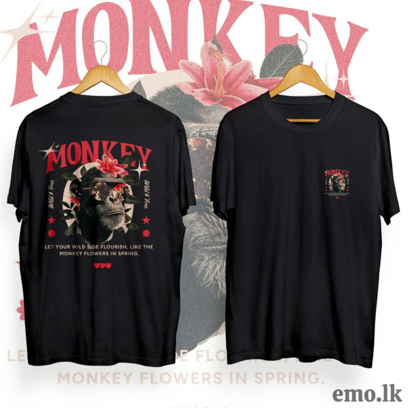 MONKEY FLORAL DESIGN BACK PRINTED T SHIRT MEN & WOMEN