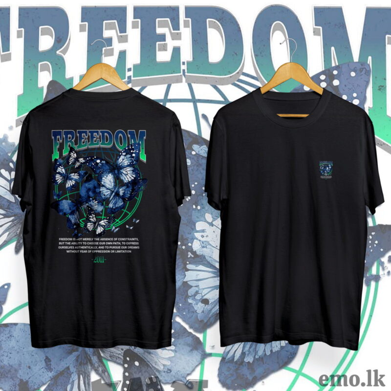 "FREEDOM"FLORAL DESIGN BACK PRINTED T SHIRT MEN & WOMEN