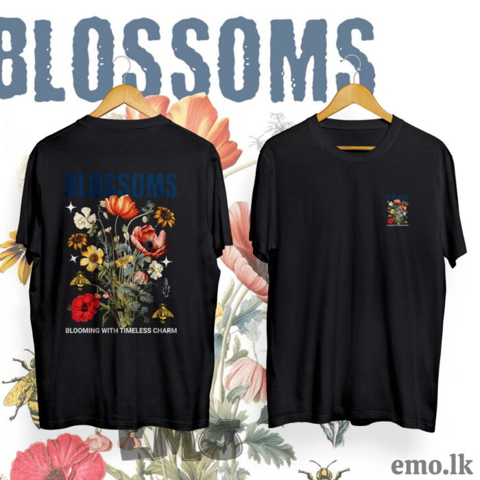 BLOSSOMS FLORAL DESIGN BACK PRINTED T SHIRT