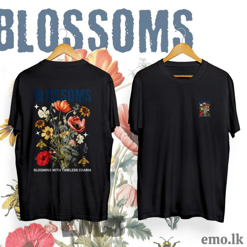 BLOSSOMS FLORAL DESIGN BACK PRINTED T SHIRT