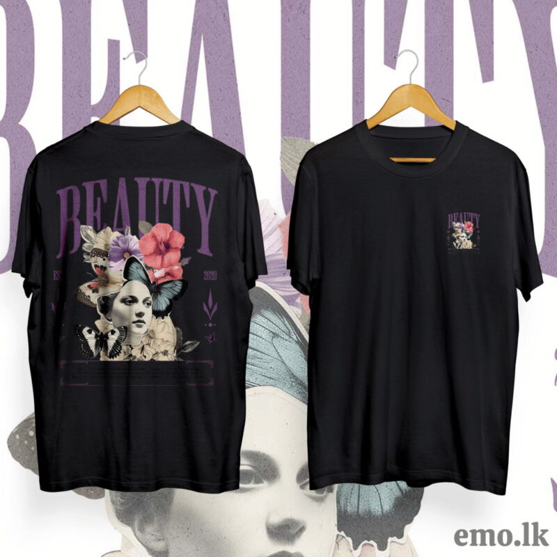 "BEAUTY" FLORAL DESIGN BACK PRINTED T SHIRT