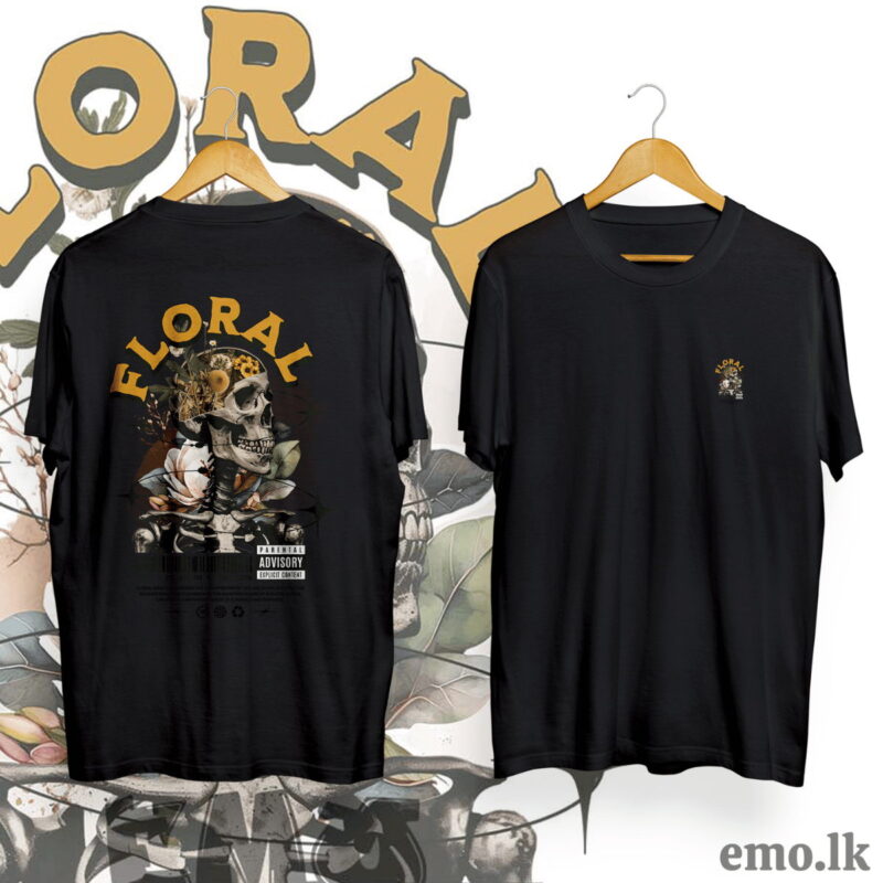 SKULL & FLORAL DESIGN BACK PRINTED T SHIRT MEN & WOMEN