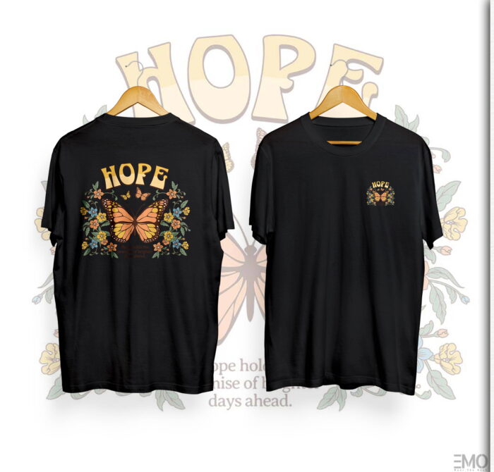 "HOPE" BUTTERFLY DESIGN BACK PRINTED T SHIRT FOR WOMEN