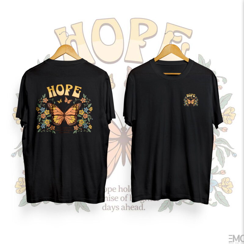 "HOPE" BUTTERFLY DESIGN BACK PRINTED T SHIRT FOR WOMEN