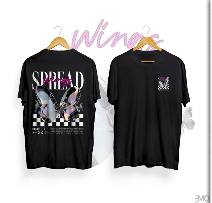 SPRED WINGS BUTTERFLY DESIGN BACK PRINTED T SHIRT FOR WOMEN