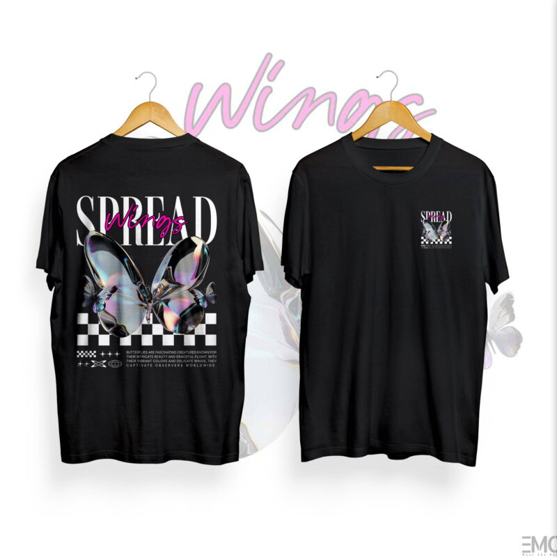 SPRED WINGS BUTTERFLY DESIGN BACK PRINTED T SHIRT FOR WOMEN