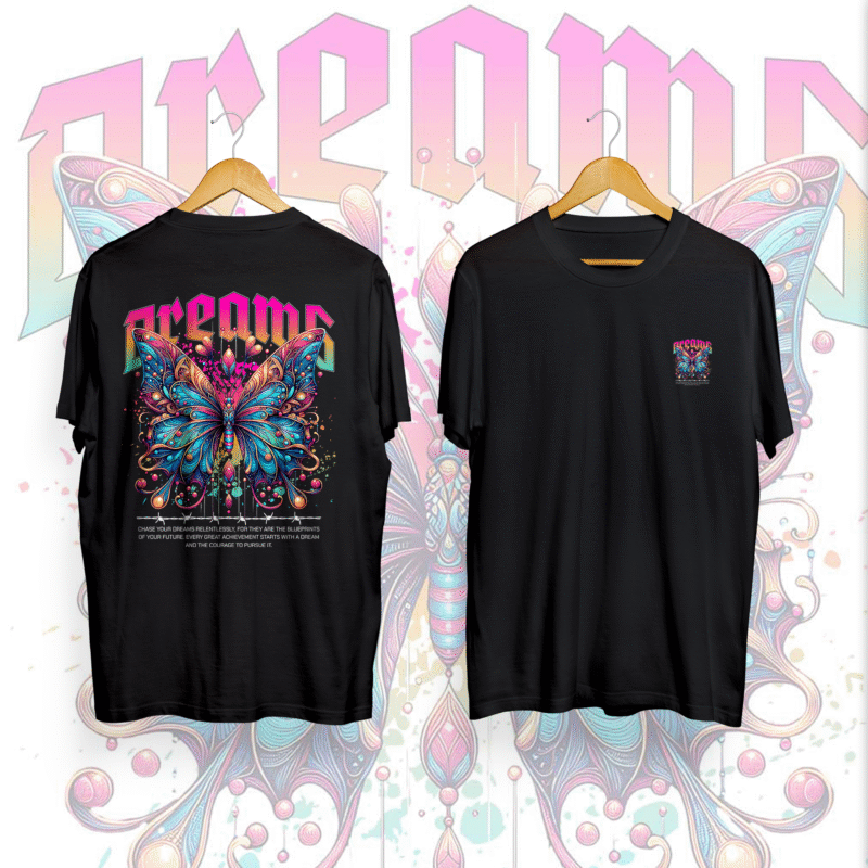 "DREAM" BUTTERFLY DESIGN BACK PRINTED T SHIRT FOR WOMEN