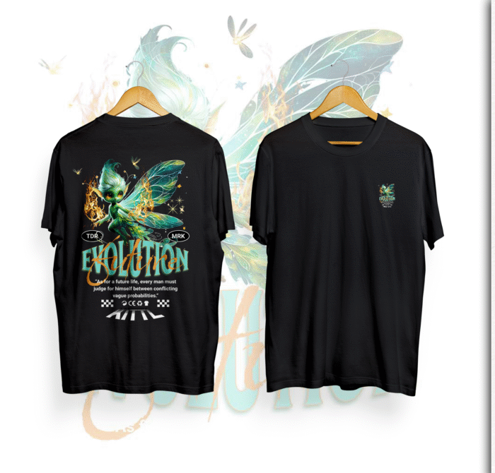 "EVOLUTION" BUTTERFLY DESIGN BACK PRINTED T SHIRT FOR WOMEN