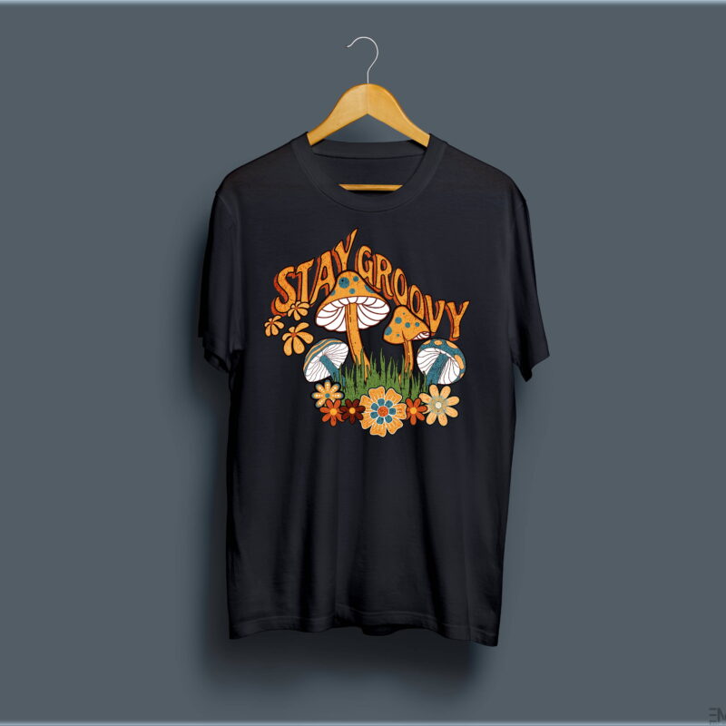 "STAY GROOVY" PRINTED T SHIRT FOR WOMEN