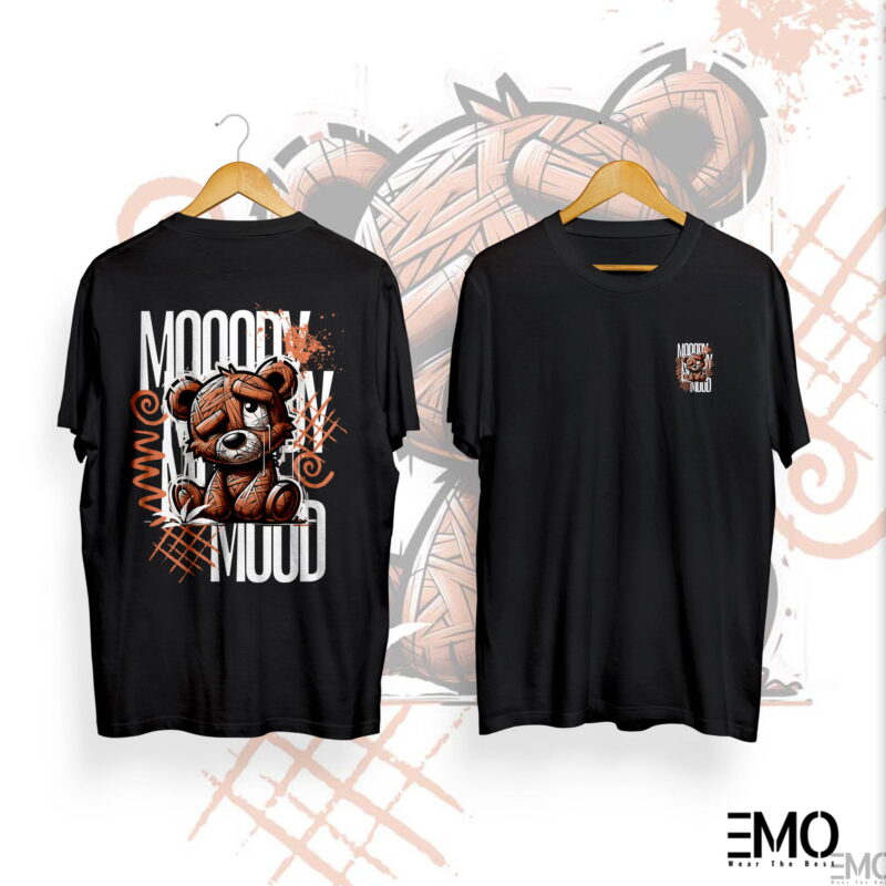 "MOODY MOOD" TEDDY BEAR BACK PRINTED T SHIRT FOR MEN & WOMEN