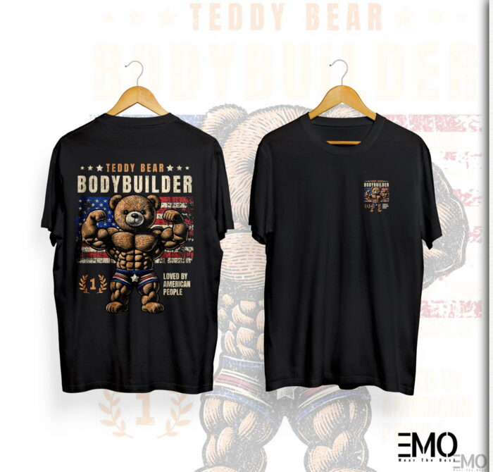 "BODY BUILDER" TEDDY BEAR BACK PRINTED T SHIRT FOR MEN & WOMEN