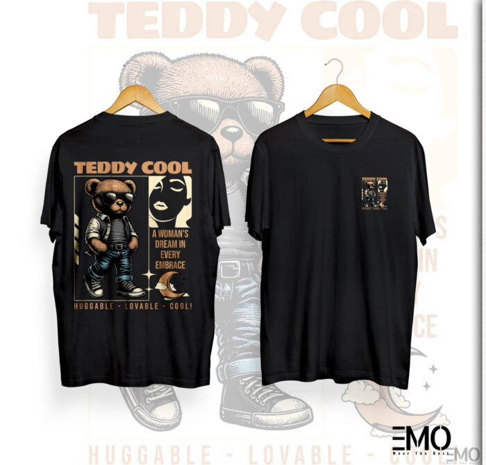 "TEDDY COOL" TEDDY BEAR BACK PRINTED T SHIRT FOR MEN & WOMEN