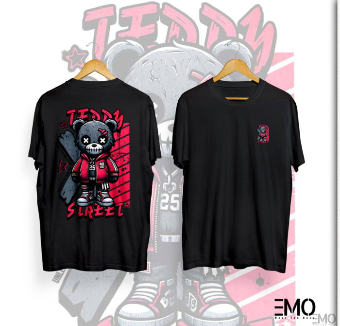 "TEDDY STREET" TEDDY BEAR BACK PRINTED T SHIRT FOR MEN & WOMEN