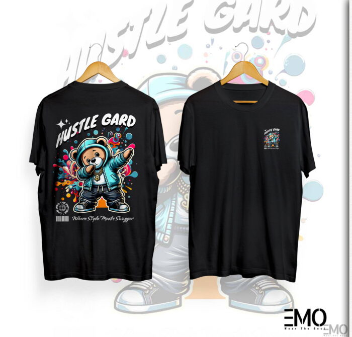 "HUSTLE GARD" TEDDY BEAR BACK PRINTED T SHIRT FOR MEN & WOMEN