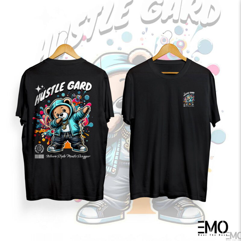 "HUSTLE GARD" TEDDY BEAR BACK PRINTED T SHIRT FOR MEN & WOMEN