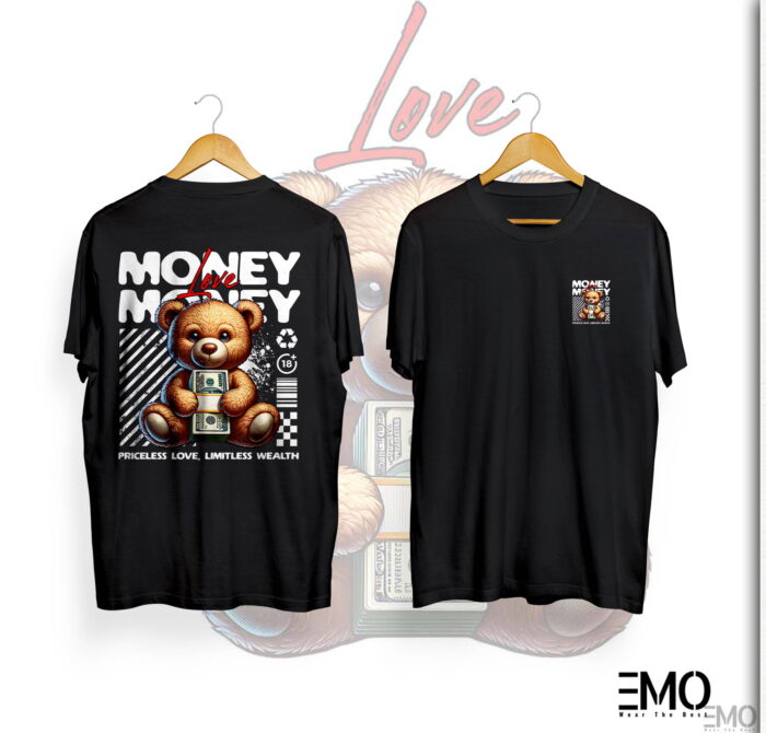 "MONEY" TEDDY BEAR BACK PRINTED T SHIRT FOR MEN & WOMEN