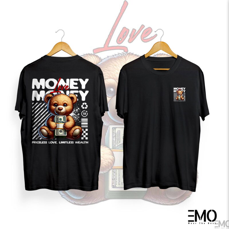 "MONEY" TEDDY BEAR BACK PRINTED T SHIRT FOR MEN & WOMEN