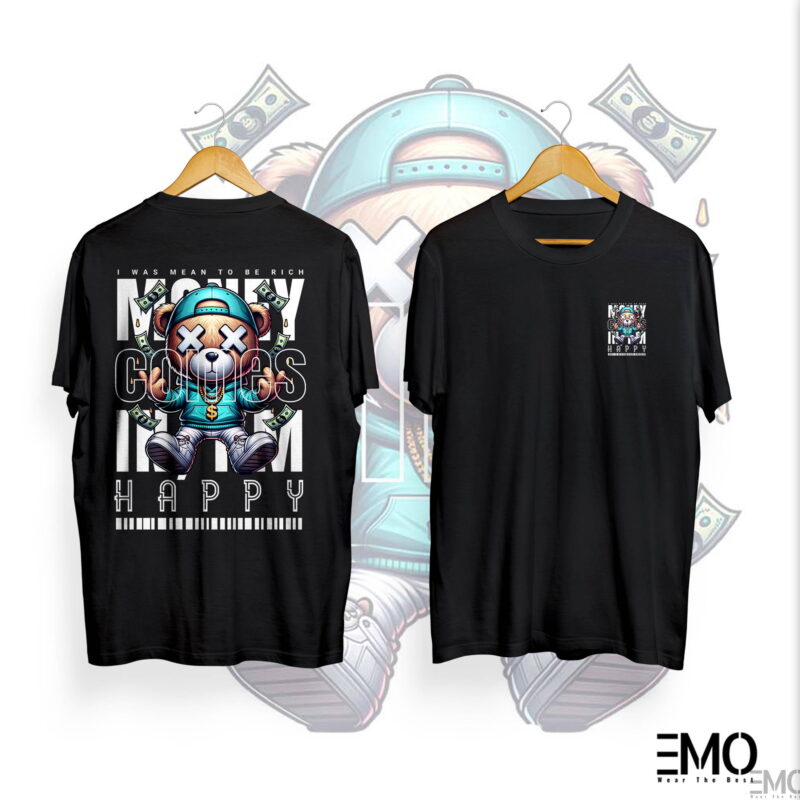 "MONEY" TEDDY BEAR BACK PRINTED T SHIRT FOR MEN & WOMEN