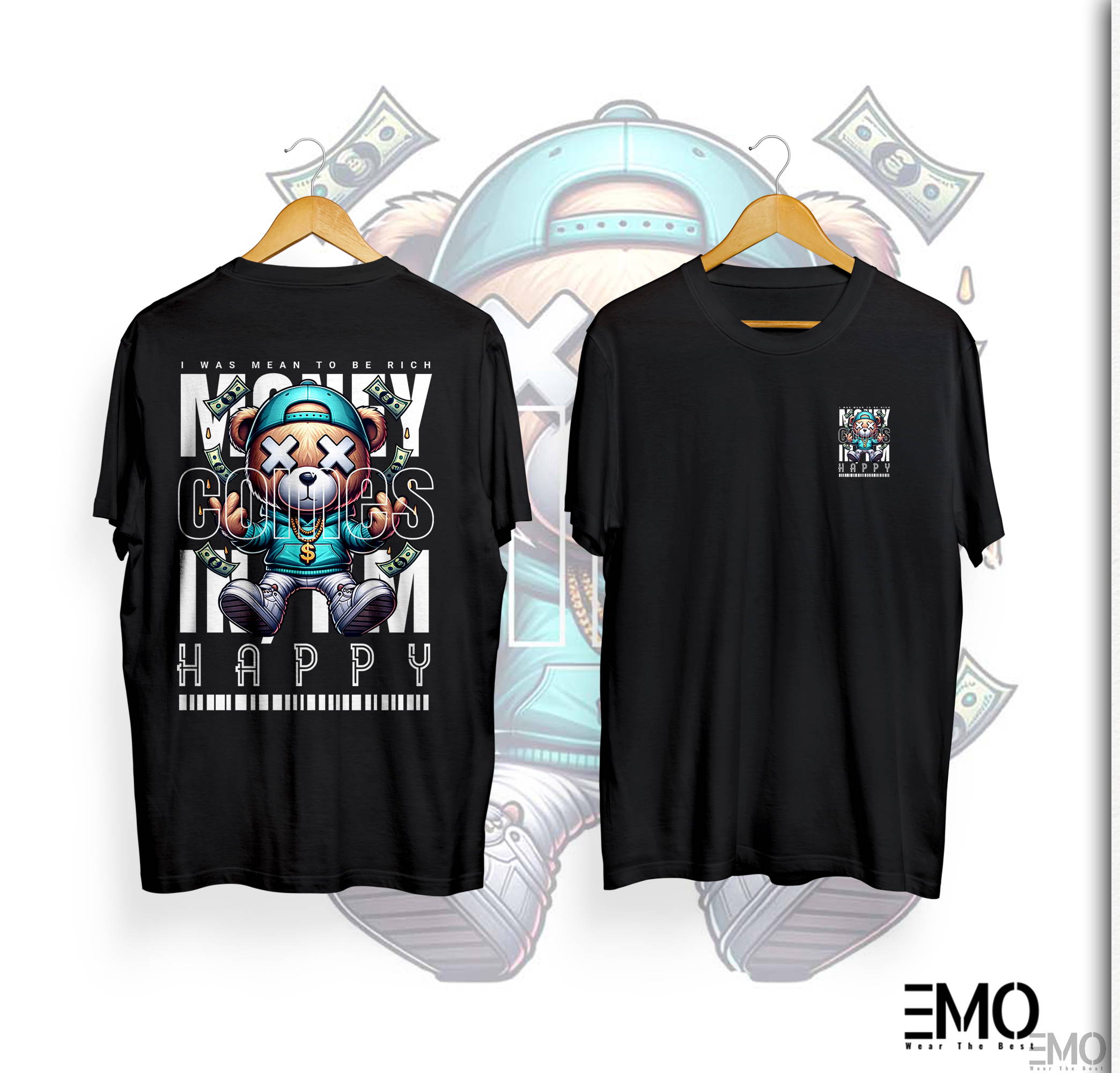 "MONEY" TEDDY BEAR BACK PRINTED T SHIRT FOR MEN & WOMEN